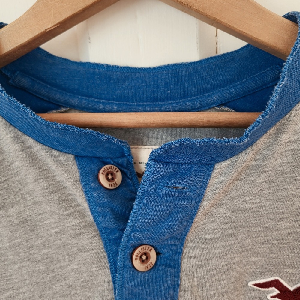 Hollister Y2K Raglan Henley Shirt Blue Grey Long Sleeve Size L - Picture 9 of 9